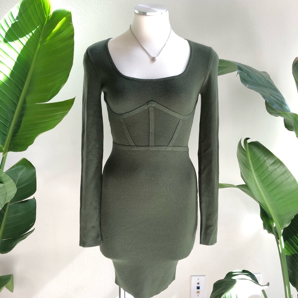 Olive Midi Sweater Long Sleeve Dress